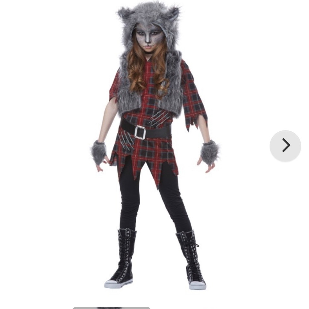 Furry Werewolf Costume for Kids with Gray and Red Plaid XS